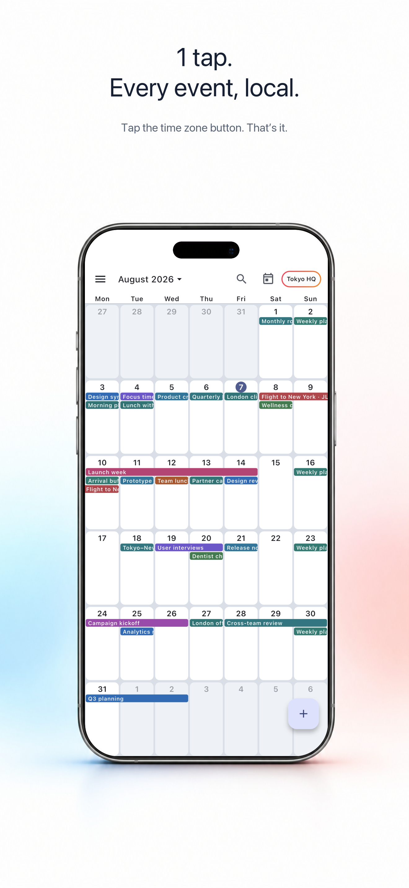 One tap time zone switching in Month view