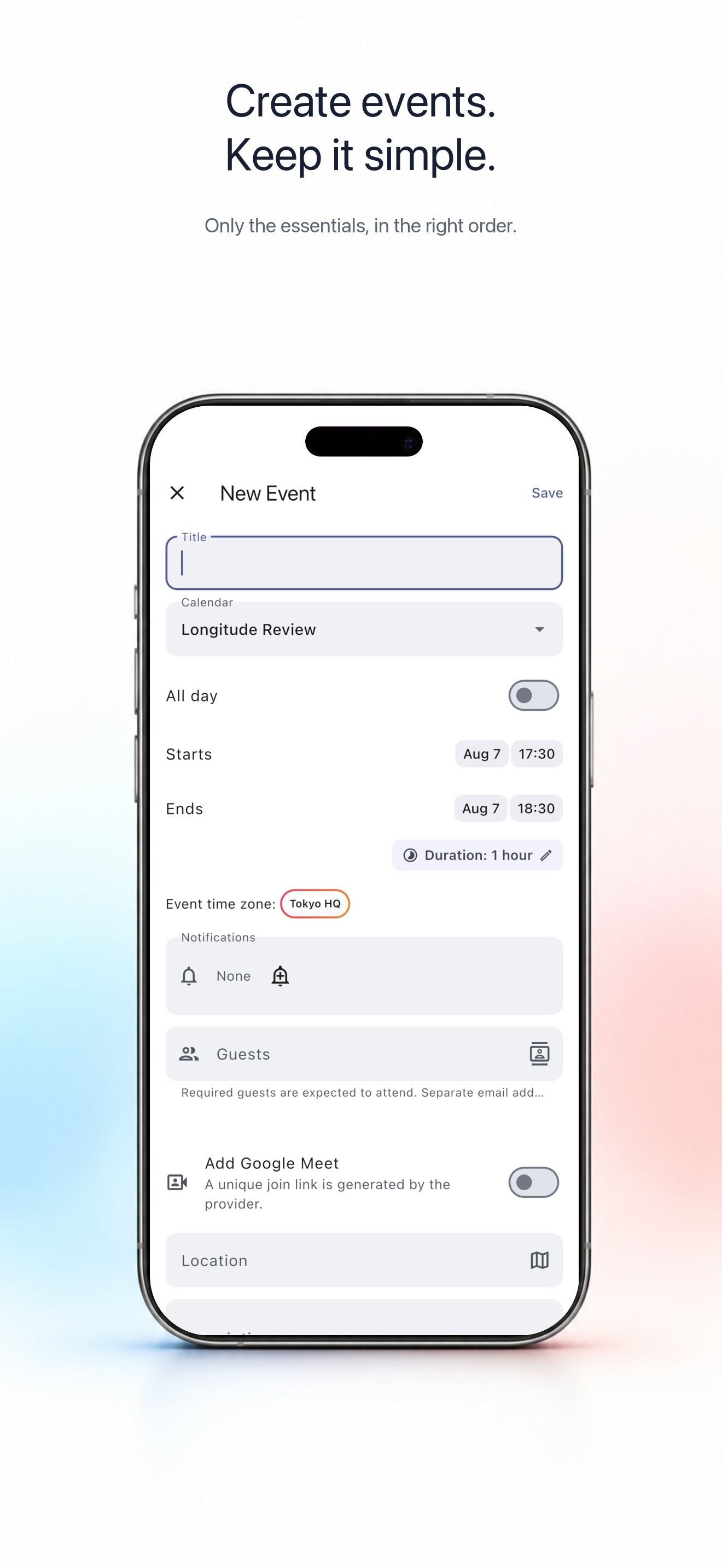Create event screen on iPhone